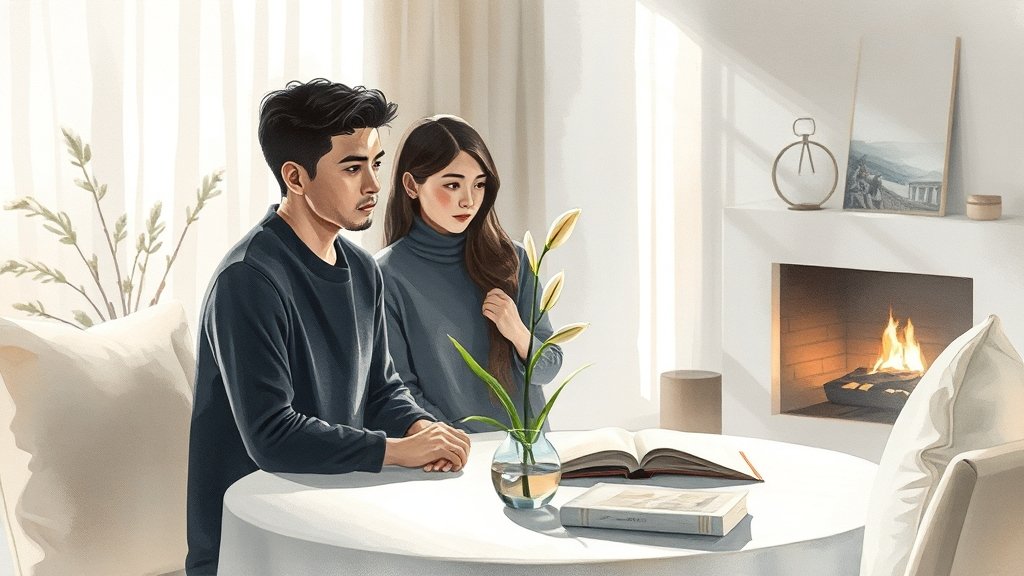 현대 사회의 삼우제 변화 (watercolor 스타일)