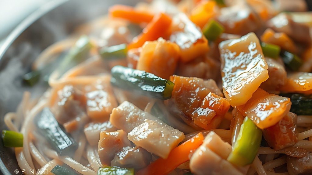 채소 & 고기 손질 및 볶기 (watercolor 스타일)