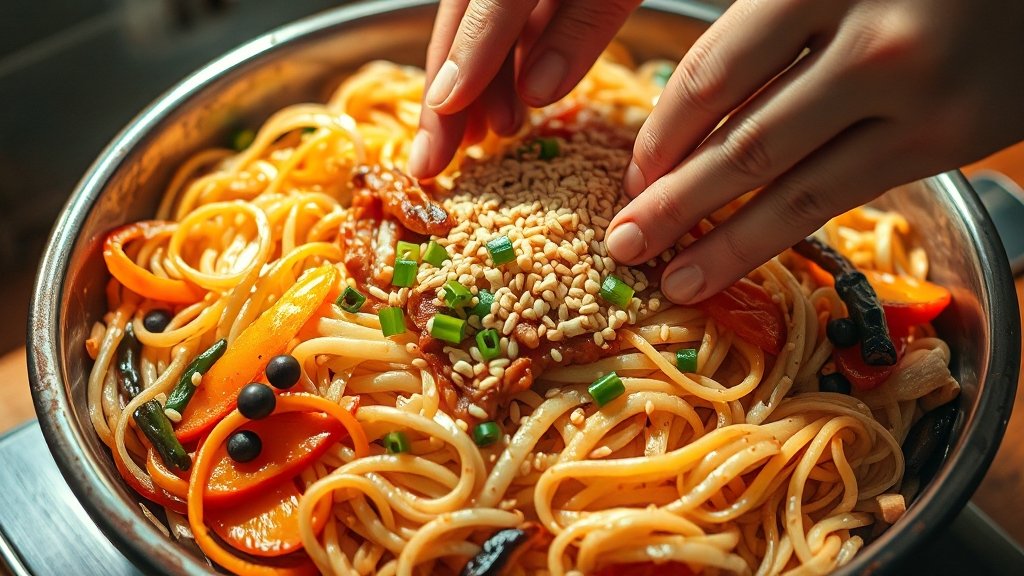 잡채 버무리기 & 완성 (realistic 스타일)