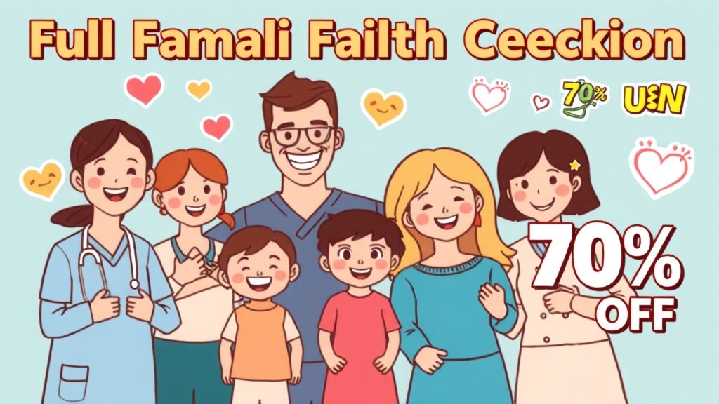 건강검진 할인 안내 (cartoon 스타일)