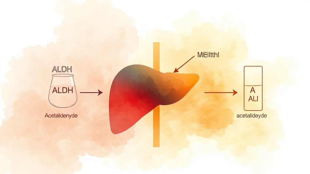 술 종류별 알코올 분해 시간 총정리: 성별, 체중, 음주운전 기준까지 2 알코올 분해 과정과 요인 (watercolor 스타일)