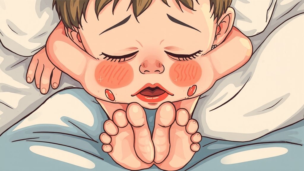 수족구 A to Z: 초기 증상부터 격리, 음식, 합병증 예방까지! 2 초기 증상: 놓치지 마세요! (illustration 스타일)