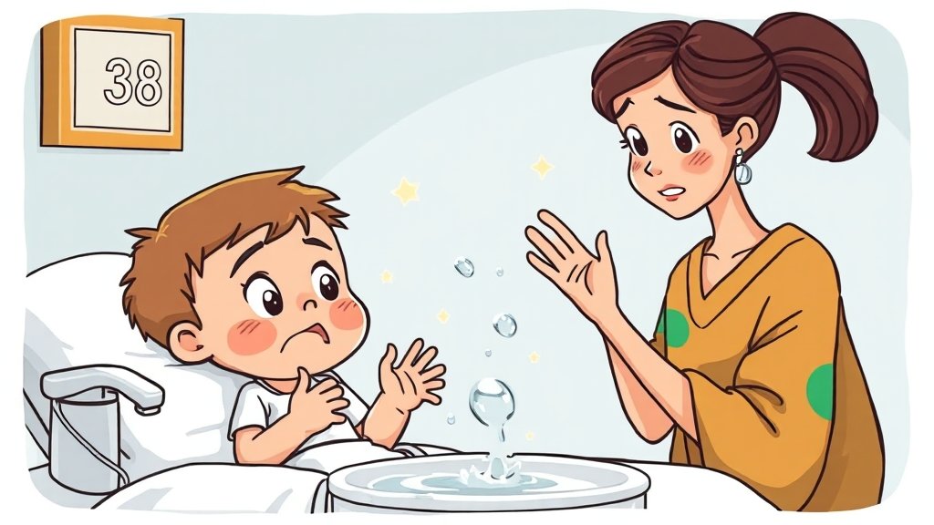 수족구 A to Z: 초기 증상부터 격리, 음식, 합병증 예방까지! 7 합병증 및 예방 (cartoon 스타일)