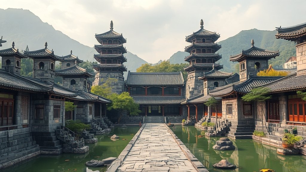 하동 삼성궁 완벽 가이드: 숨겨진 역사, 입장료, 볼거리 & 주변 여행 코스 추천 3 주요 볼거리: 건축물, 돌탑, 연못 (realistic 스타일)