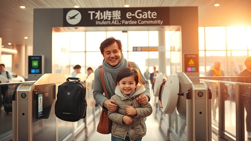 가족 여행객 e게이트 팁 (realistic 스타일)