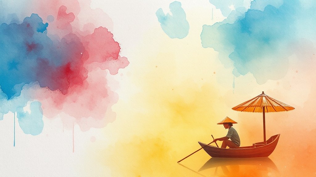 미케 해변 vs 시내, 어디서 맛볼까? 🏖️🏙️ (watercolor 스타일)