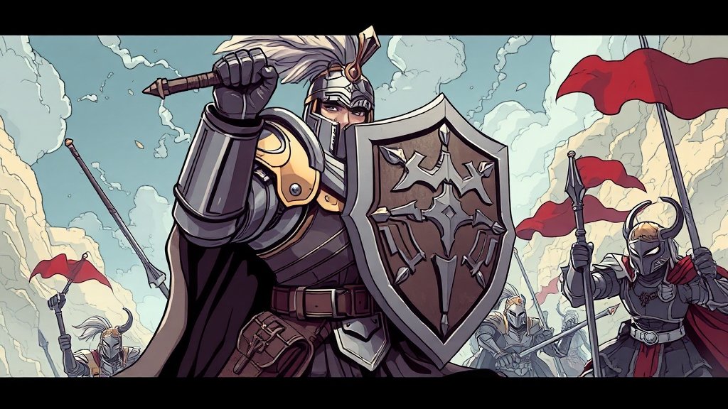 수호성: 든든한 방패, 파티 생존력 UP (illustration 스타일)