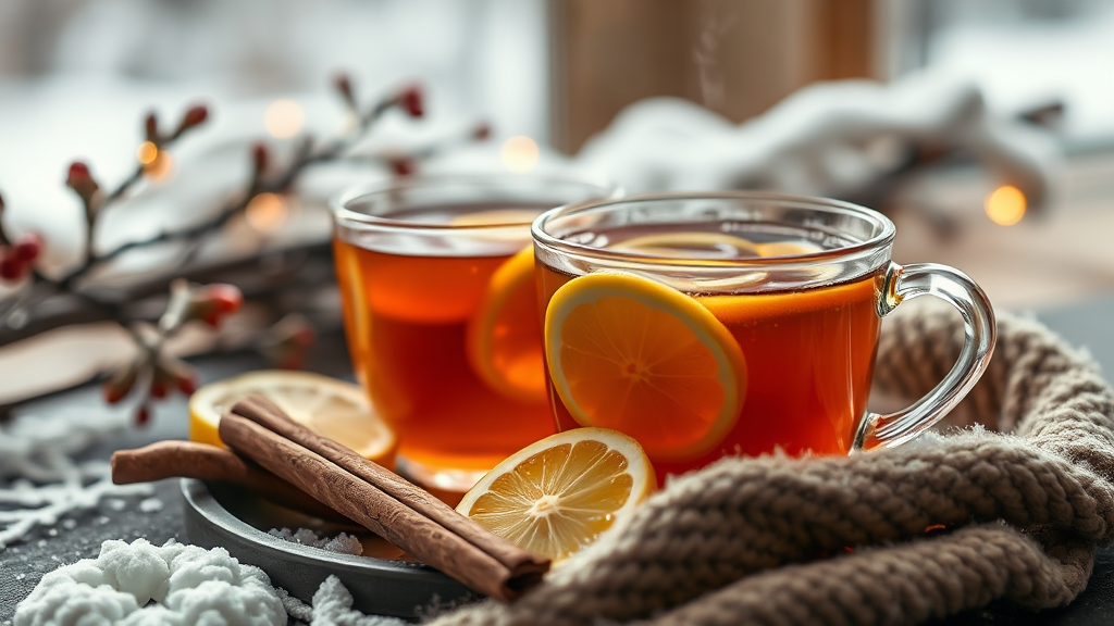 꿀 조합: 레몬 & 계피 (realistic 스타일)