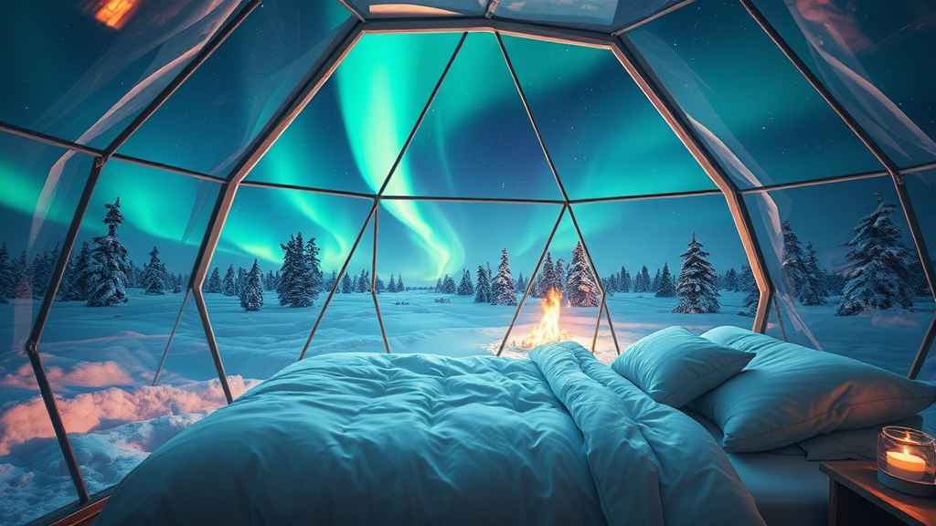 오로라 관측 용이 숙소 선택 (realistic 스타일)