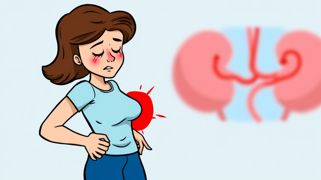 여성 요로결석, 주요 증상은? (cartoon 스타일)