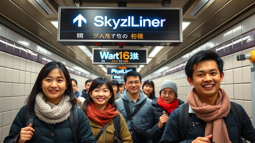 나리타-도쿄, 스카이라이너 완벽 가이드: 티켓 구매, 노선, 시간표, 탑승법 총정리 4 나리타 공항, 스카이라이너 탑승 완전 정복 (realistic 스타일)