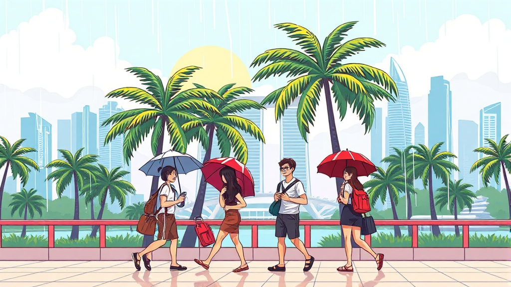 싱가포르 여행 완벽 가이드: 날씨, 벌금, 입국 주의사항 & 필수 체크리스트 2 싱가포르 날씨 & 옷차림 준비 (cartoon 스타일)